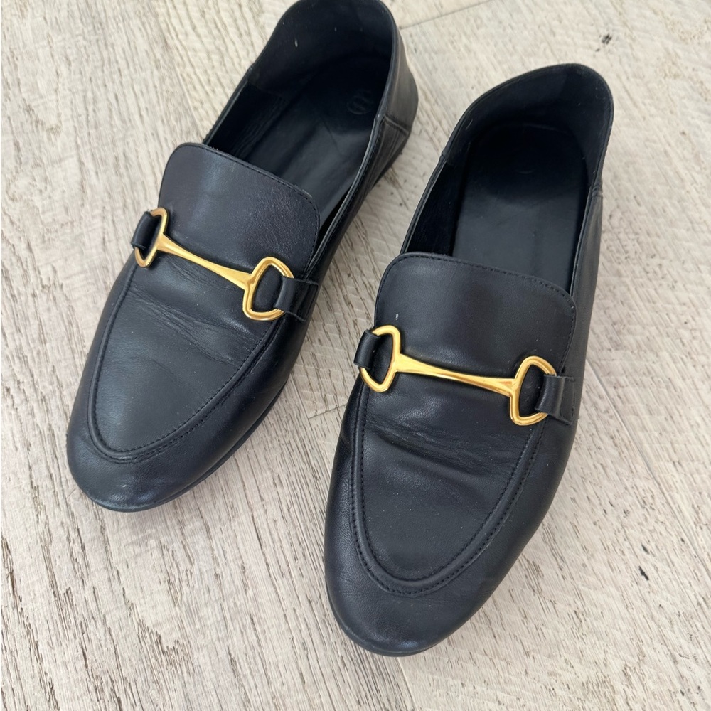Massimo Dutti Black Loafers with Gold Detail
